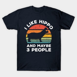 I Like Hippo and Maybe 3 People, Retro Vintage Sunset with Style Old Grainy Grunge Texture T-Shirt